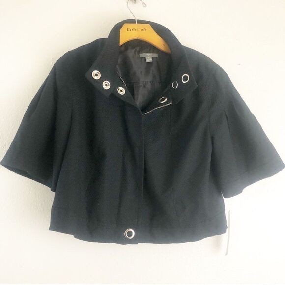 Apt 9 short sleeve Cropped black full zipper Jacket Size M - Picture 1 of 5